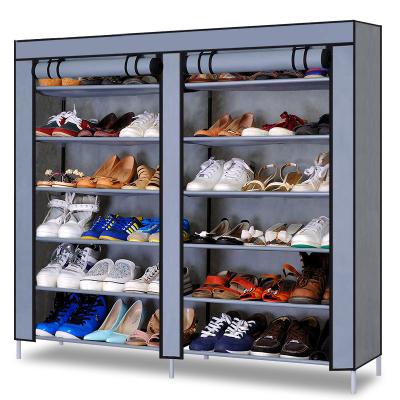 China DIY Shoe Rack Storage Organizer Non Woven Cloth Collapsible Portable Folding Simple Steel Frame for sale