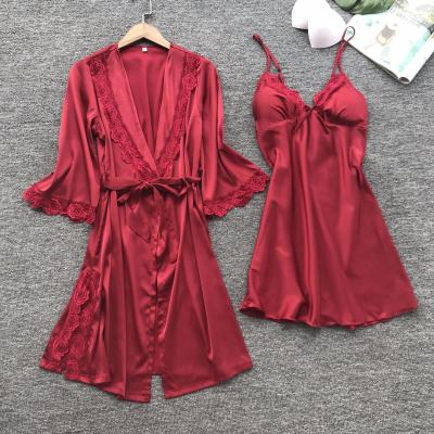 China High Quality QUICK DRY Silk Pajamas Set Solid Satin Sleepwear Loungewear For Women for sale