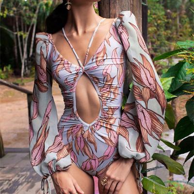 China New Design Ladies Swimwear Women Floral Swimwear Long Sleeve Breathable One Piece Swimsuit for sale