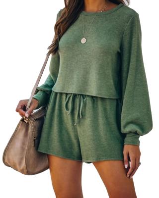 China 2020 Ladies High Quality QUICK DRY Sweatshirt Tan Color Long Sleeve Loose and Tall Shorts Women 2 Piece Loungewear Sets for sale