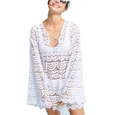 China 2020 Breathable Hot Sale Lace Hollow Crochet Swimsuit Cover Up Mesh Cover Up Women Crochet White Bikini for sale