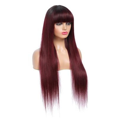 China Body Wave 1/99J Human Hair 1/27 Wig With Ombre Machine Colored Wigs Honey Blonde Brazilian Hair Full Bangs Straight Hair Wig For Women for sale