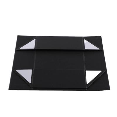 China Recyclable Black Rigid Flat Storage Paper Luxury Magnetic Folding Gift Box With Ribbon for sale