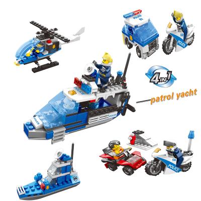 China Legos Toy ABS 4 IN 1 Police Helicopter Car Building Block Compatible City Building Bricks Toys For Children for sale