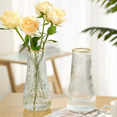 China Modern Simple Creative Flower Rose Lilies Glass and Crystal Mesh Vases Red Gold Glass Vase for Living Room Table Ornaments for sale