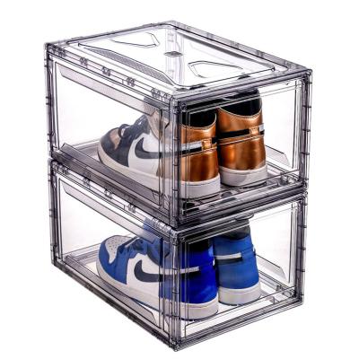 China Modern Clear Plastic Stackable Easy Assembly Magnet Large Shoe Acrylic Shoe Storage Boxes Containers For Display Boxes Shoe for sale