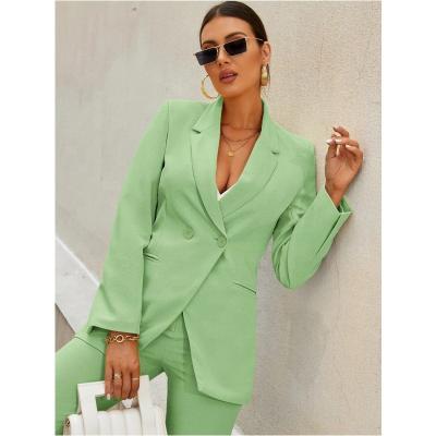 China Anti-Wrinkle Office Lady 2 Piece Pant Suits Set Custom Cool Green Peaked Daily Prom Dress Party Lapel Blazer Coat Women Suits for sale