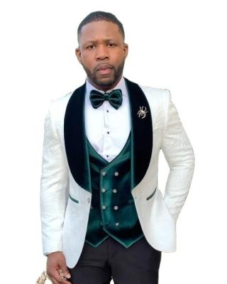 China White Breathable Velvet Waistcoat Green Man Suit Pattern Men Suits Wedding Groom Tuxedos Terno Masculine Slim Fit Prom Blazer 3 Pieces for sale