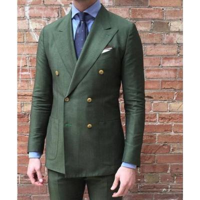 China Anti-wrinkle Army Green Men Suit For Wedding Groom Suits Green 2 Pieces Set Slim Fit Formal Suit Prom Party Suit Tuxedo Homme for sale