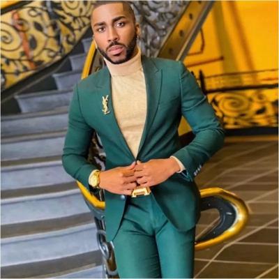 China Breathable Hunt Green Men Suits 2 PCs Groomsmen New Arrival Wedding Tuxedos Slim Business Suit Men For Prom Sets (Jacket+Pants) for sale