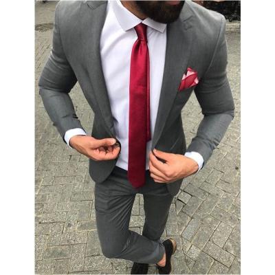 China Breathable Custom Gray 2 Pcs Slim Fit Formal Single Breasted Men Suits Groom Wedding Men Tuxedo Business Blazer Sets (Jacket+Pants) for sale