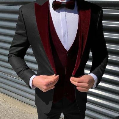 China Anti-Wrinkle Color Men Suits Burgundy Velvet Vest Suit Homme Prom Terno Masculino Blazer Slim Fit Groom Wear 3 PCs (Jacket+Pant+Vest) for sale