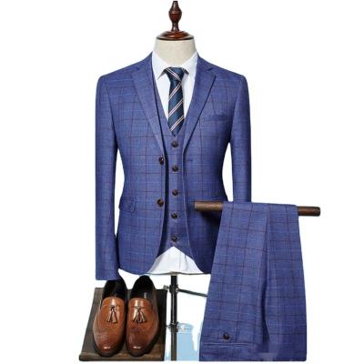 China New Arrival Anti Shrink Plaid Wedding Suits For Men Good Quality Single Breasted Two Buttons Groom Suits 3 Piece Business Tuxedos for sale