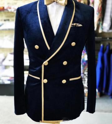 China 2022 New Arrival Navy Blue Velvet Skinny Suits Blazer Suits Breathable Luxury Custom Made Male Tuxedos Homme Just One Jacket for sale