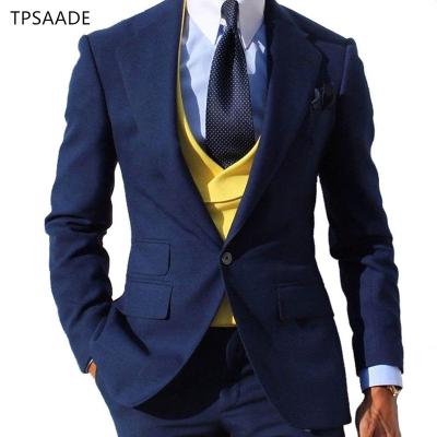 China Breathable Top Selling Yellow Wedding Vest Blue Coat Breeches Men Suits 3 Pieces WPY0011 for sale