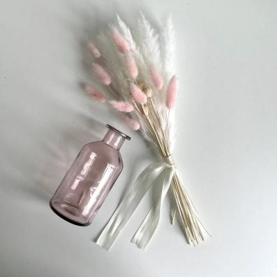 China Natural touch amazon oem product dried small pink pampas with gift box 45cm pampas and pink glass vase for sale for sale