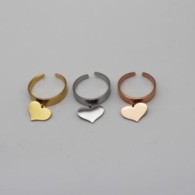 China New Arrival Stainless Steel Heart Charm Adjustable Open Heart Finger Rings Environmentally Friendly Titanium Steel Rings for sale