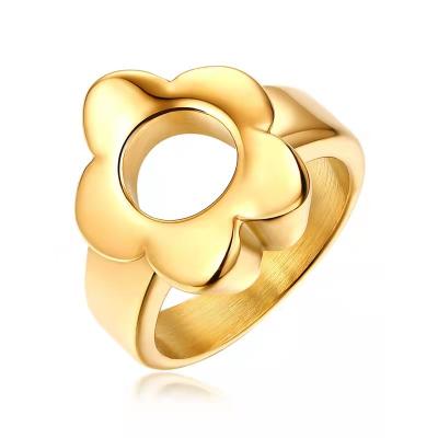 China 1/6 Eco-Friendly Hot Finger Ring For Women Girls Stainless Steel Gold Flower Ring Factory Wholesale New Design 18K Sale for sale