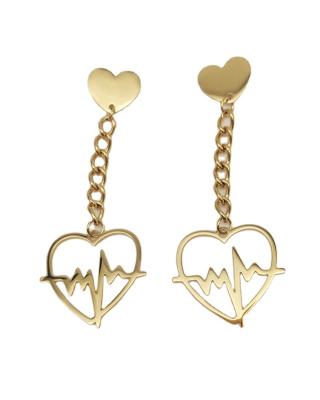 China Fashion Eco-Friendly Heart Drop Earrings Custom Geometric Gold Plated Metal 316L Stainless Steel Long Tassel Earring For Girl for sale