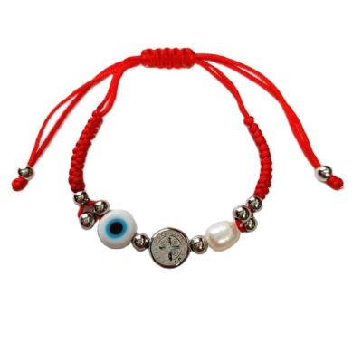 China Handmade Red Braided Crossing Evil Eyes Bracelet Eco Friendly Jewelry Stainless Steel Rope Friendship Adjustable Bracelets For Girls for sale