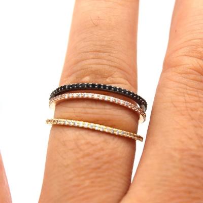 China Lead New Fashion Elegant Style 3 Colors Inset Zircon Copper Alloy Ring Trio Set Small Luxury Unisex Micro Rings For Women Men for sale