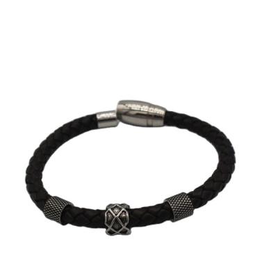 China Friendly E-Co Men's Personality Braided Bracelet Stainless Steel Network Tube High Quality Genuine Leather Strap for sale