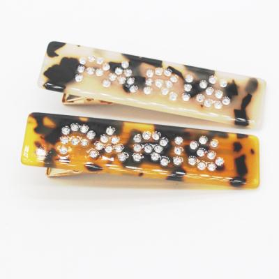 China Custom Fashion Glitter Crystal Rhinestone Letter Word Hair Clip Rectangle Alphabet Letter Hair Clip Barrette Eco-friendly Dropshipping for sale