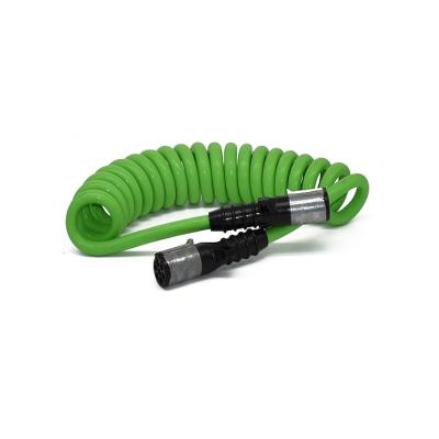 China European commercial vehicle trailer coiled 7 core electrical cable with connector, 12ft green ABS cable for American truck for sale