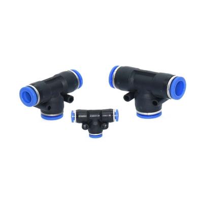 China Blue Black Plastic Type Air Pneumatic System Air Hose Fittings Tee Pneumatic Connector T Hoses Fitting Quick Connector For Truck Trailer for sale