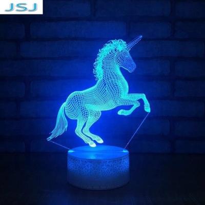 China 3D Illusion Vision OEM ODM Crackcle Texture Round Base 7 Colors Changing USB 3D Night Light Projector LED Battery Operated Custom Mood Light for sale