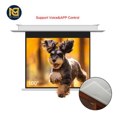 China MGF Electric Smart Voice Control In-Ceiling Design Electric Projection Projector Projector Screen for sale