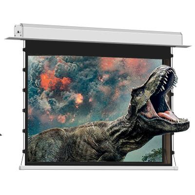 China Recessed In Ceiling 150 Projector Screen 120inch In-Ceiling Projector Screen Tab Tension Motorized Projection Screen for sale