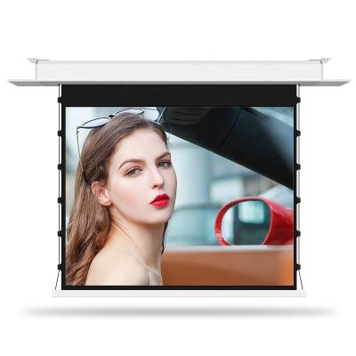 China Recessed In Ceiling Home Theater System 4K UHD Tag Tension Projection Screens Hidden In Ceiling Motorized Projector Screens for sale