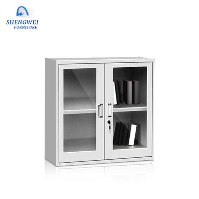 China New Design Modern Small Size Glass Door Cabinet 2 Door Steel Display Cabinet for sale