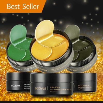 China Anti-Puffiness Private Label Eye Care Seaweed Eye Path Black Gold Remove Dark Circles Anti-wrinkle 24k Gold Crystal Collagen Under Eye Mask eye for sale