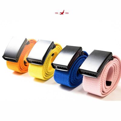 China High quality factory directly sell belt fashion trend candy color belt unisex polyester fabric automatic buckle belt men women for sale