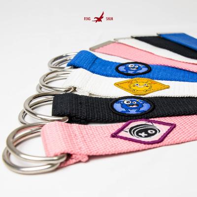 China Hot Selling Double D Ring Metal Buckle Belt Polyester Cloth Multiple Options Color Decoration Cartoon High Quality Belt Women's Double D Ring Metal Buckle Belt for sale