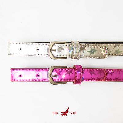 China New Metal Came High Quality Pin Buckle Belt Ladies Women's Belt PU Leather Decoration Laser Profile Starred Patent Leather Belt Women for sale