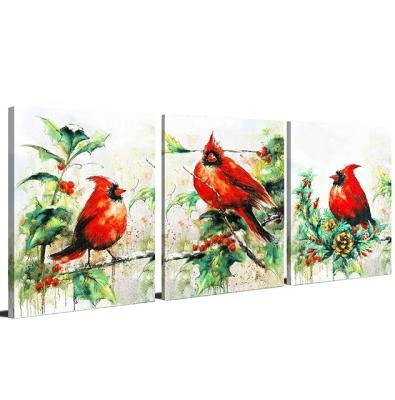 China Modern Cardinals On The Wall Art Merry Christmas Pictures Of Snow Branch Canvas Oil Painting Print Painting for sale