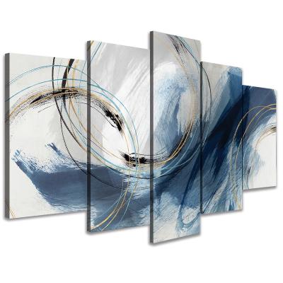 China New Classical/Postmodern Abstract Canvas Wall Art Illustration Geometric Lines Print Picture Blue and Gold Wall Art Paintings for sale