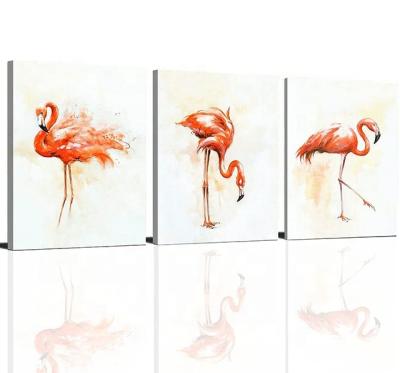 China Modern 3 Pieces Prints Pink Wildlife Painting Birds Pictures Canvas Flamingo Pictures Wall Art for sale