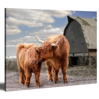 China Modern Modern Animal Wall Art Canvas Painting of Art Ware Farmhouse Highland Cow Picture for sale