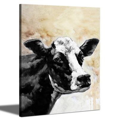 China Modern Black And White Animal Wall Art Painting Cow Canvas Picture Artwork For Living Room for sale