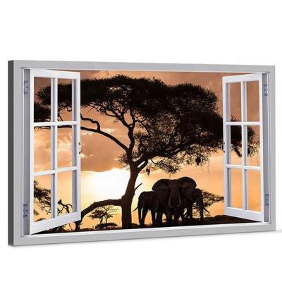 China Modern Animal Wall Art Elephant Canvas Print Pictures From Window Oil Painting for sale