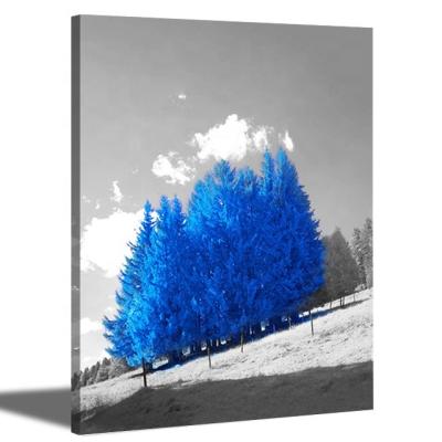 China Modern Nature Artwork Blue Tree View Landscape Picture Canvas Print Wall Art Painting for sale