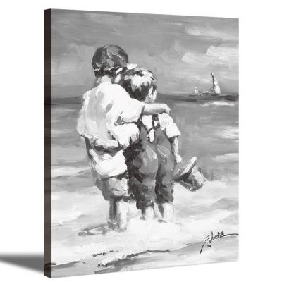 China Modern Black And White Wall Art Framed Children Canvas Artwork Children On The Beach Oil Painting for sale