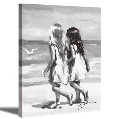 China Modern Black And White Canvas Wall Art Printing Wall Art Framed Picture Girls Painting On Canvas for sale