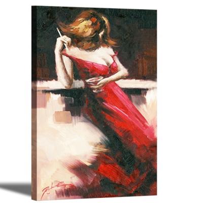 China Oil Paintings Modern Spanish Girl Sexy Woman Dancer In Red Dress Artwork Picture On Canvas Wall Art for sale