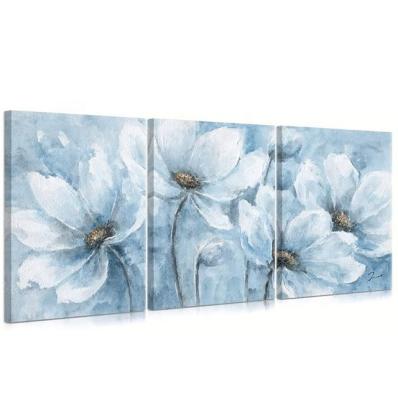 China 3 Pcs Modern White Color Floral Picture Canvas Painting Flower Wall Art For Wall Decoration for sale