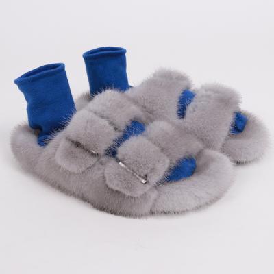 China Mink Fur Slippers Ladies Real EVERGREEN Fur Slippers Luxury For Women Real Mink Fur Slipper Cute S6076 for sale